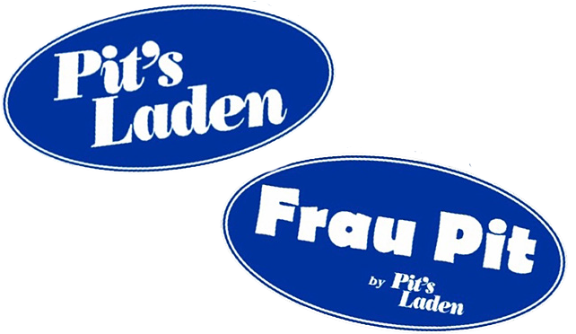 zwei blaue Logos von Pits Laden und Frau Pit